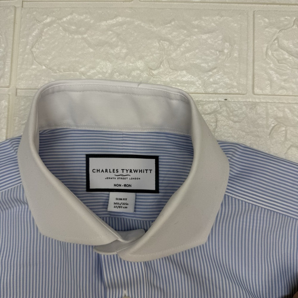Charles Tyrwhitt Slim Fit Shirt Mens 14.5 32 Blue Micro Striped Button Up